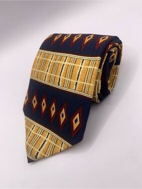 Perry Ellis Portfolio Navy Tie with Gold and Burgundy Diamond Bands Business